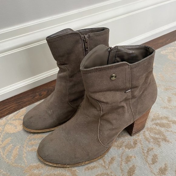 Grey/Brown Faux Suede Heeled Booties - Picture 2 of 4